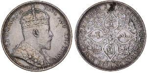 1 Доллар Стрейтс-Сетлментс (1826 - 1946) Серебро Эдуард VII (1841-1910)