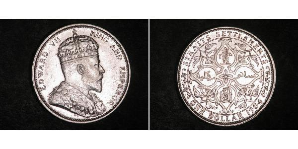 1 Доллар Стрейтс-Сетлментс (1826 - 1946) Серебро Эдуард VII (1841-1910)