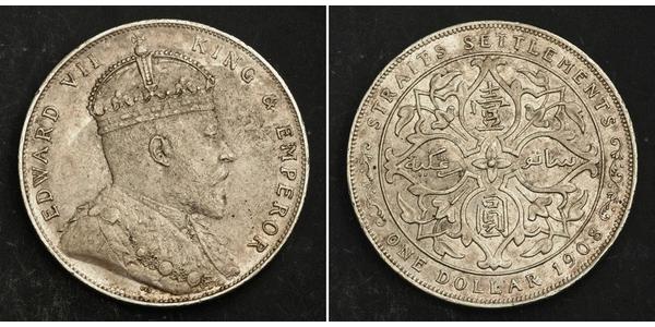 1 Доллар Стрейтс-Сетлментс (1826 - 1946) Серебро Эдуард VII (1841-1910)