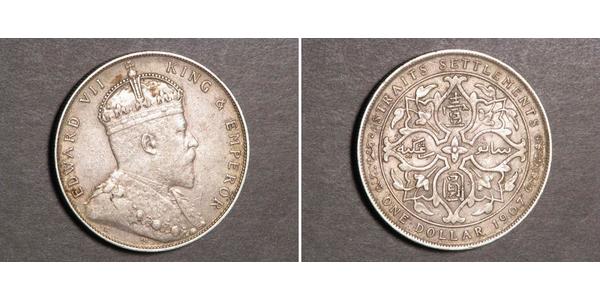1 Доллар Стрейтс-Сетлментс (1826 - 1946) Серебро Эдуард VII (1841-1910)