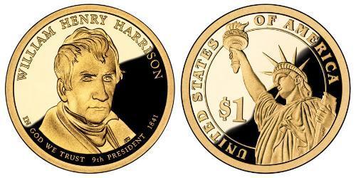1 Доллар США (1776 - ) Цинк/Медь Гаррисон, Уильям Генри
