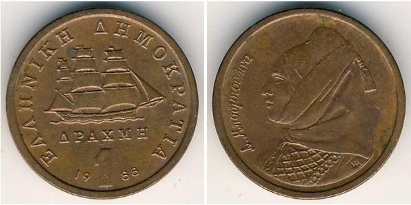 1 Драхма Греческая Республика  (1974 - ) Медь 