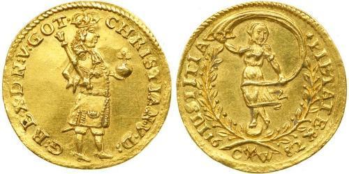 1 Дукат Датське-норвежське королівство (1536-1814) Золото Кристиан V король Дании (1646 -1699)
