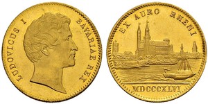 1 Дукат Королевство Бавария (1806 - 1918) Золото Людвиг I (король Баварии)(1786 – 1868)