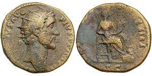 1 Дупондий Римская империя (27BC-395) Орихалк Антонин Пий  (86-161)