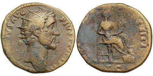 1 Дупондий Римская империя (27BC-395) Орихалк Антонин Пий  (86-161)