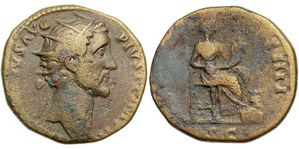 1 Дупондій Римська імперія (27BC-395) Орихалк Антоній Пій  (86-161)