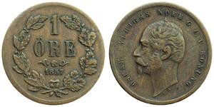 1 Ере United Kingdoms of Sweden and Norway (1814-1905) Бронза Оскар I (1799-1859)