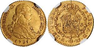 1 Ескудо Іспанська Імперія (1700 - 1808) Золото Карл IV король Іспанії  (1748-1819)