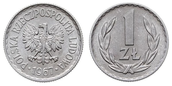 1 Злотый Польская Народная Республика (1952-1990) Алюминий 