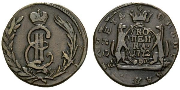 1 Копейка Российская империя (1720-1917) Медь Екатерина II (1729-1796)