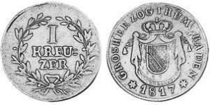 1 Крейцер Великое герцогство Баден (1806-1918) Медь 