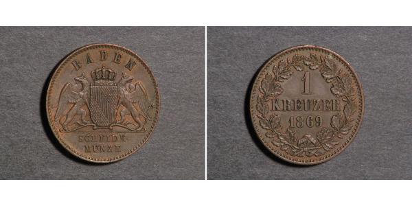 1 Крейцер Великое герцогство Баден (1806-1918) Медь Фридрих I (великий герцог Баденский) (1826 - 1907)