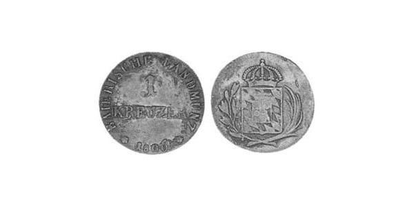 1 Крейцер Королевство Бавария (1806 - 1918) Медь Максимилиан I (король Баварии) (1756 - 1825)