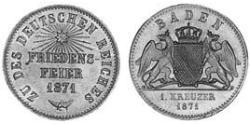1 Крейцер Велике герцогство Баден (1806-1918) Мідь Frederick I, Grand Duke of Baden (1826 - 1907)