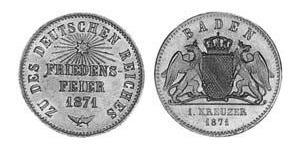 1 Крейцер Велике герцогство Баден (1806-1918) Мідь Frederick I, Grand Duke of Baden (1826 - 1907)