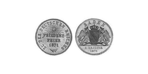 1 Крейцер Велике герцогство Баден (1806-1918) Мідь Frederick I, Grand Duke of Baden (1826 - 1907)