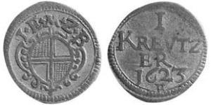 1 Крейцер Ансбах (княжество) (1398–1792) Серебро Joachim Ernst, Margrave of Brandenburg-Ansbach (1583 – 1625)