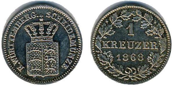 1 Крейцер Королевство Вюртемберг (1806-1918) Серебро 