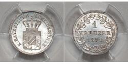 1 Крейцер Королівство Баварія (1806 - 1918) Срібло Людвіг II (король Баварії)(1845 – 1886)