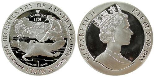 1 Крона(английская) Остров Мэн Платина Елизавета II (1926-2022)