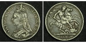 1 Крона(английская) Соединённое королевство Великобритании и Ирландии (1801-1922) Серебро Виктория (1819 - 1901)