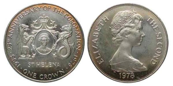 1 Крона(англійська) Острів Святої Єлени (1981 - ) Нікель/Мідь Єлизавета II (1926-2022)