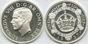 1 Крона(англійська) Велика Британія (1922-) Срібло Едвард VIII (1894-1972)