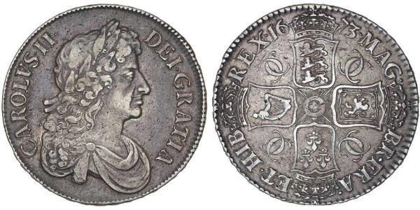 1 Крона(англійська) Королівство Англія (927-1649,1660-1707) Срібло Карл II (1630-1685)