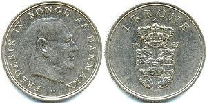 1 Крона Дания Никель/Медь Фредерик IX (1899 - 1972)