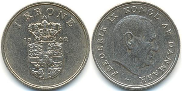1 Крона Дания Никель/Медь Фредерик IX (1899 - 1972)