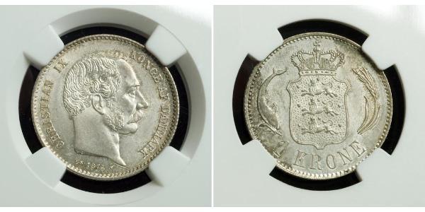 1 Крона Дания Серебро Кристиан IX король Дании (1818-1906)