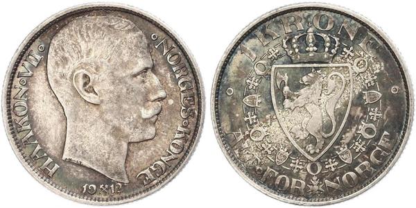 1 Крона Королевство Норвегия (1905 - ) Серебро Хокон VII (1872 - 1957)