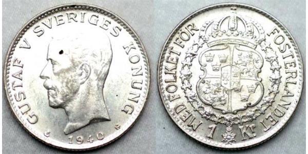 1 Крона Швеция Серебро Густав V (1858 - 1950)