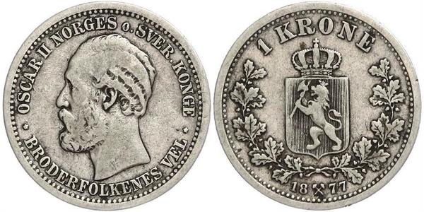 1 Крона United Kingdoms of Sweden and Norway (1814-1905) Срібло Оскар II (1829-1907)