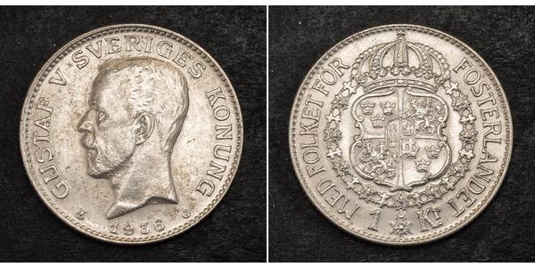 1 Крона Швеція Срібло Густав V (1858 - 1950)