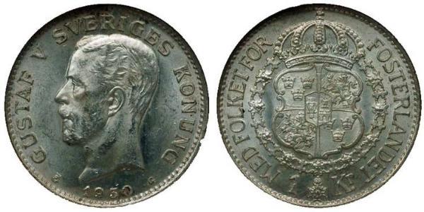 1 Крона Швеція Срібло Густав V (1858 - 1950)