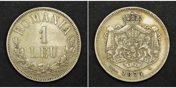 1 Лей Королевство Румыния (1881-1947) Серебро Кароль I (1839 - 1914)