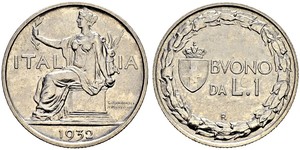 1 Лира Kingdom of Italy (1861-1946) Никель 