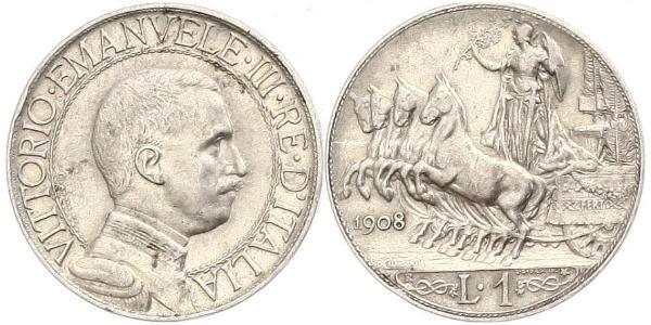 1 Лира Kingdom of Italy (1861-1946) Серебро Виктор Эммануил III (1869 - 1947)