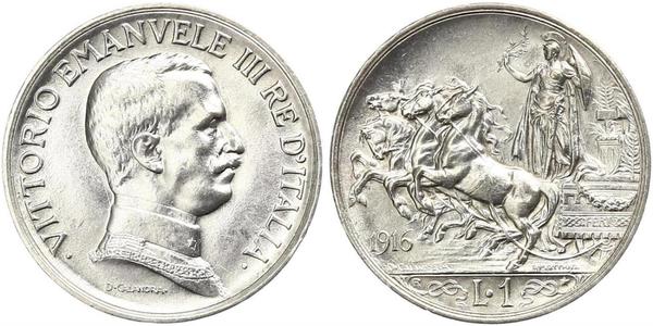 1 Лира Kingdom of Italy (1861-1946) Серебро Виктор Эммануил III (1869 - 1947)