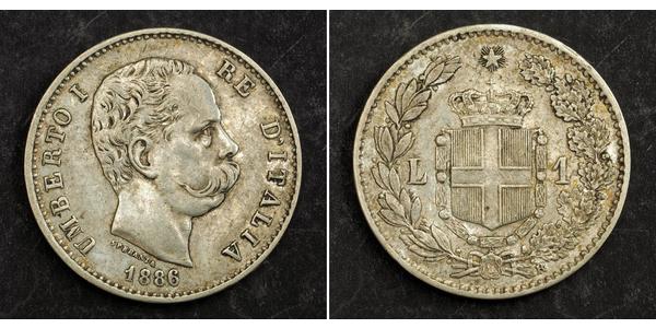 1 Лира Kingdom of Italy (1861-1946) Серебро Умберто I (1844-1900)