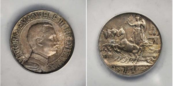 1 Лира Kingdom of Italy (1861-1946) Серебро Виктор Эммануил III (1869 - 1947)
