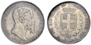 1 Ліра Kingdom of Italy (1861-1946) Срібло Victor Emmanuel II of Italy (1820 - 1878)