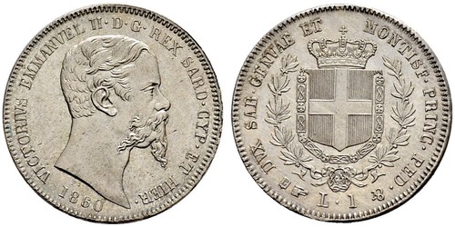 1 Ліра Kingdom of Italy (1861-1946) Срібло Victor Emmanuel II of Italy (1820 - 1878)