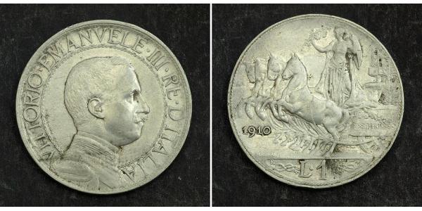 1 Ліра Kingdom of Italy (1861-1946) Срібло Віктор Емануїл III (1869 - 1947)