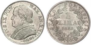 1 Ліра Папська держава (752-1870) Срібло Пій IX (1792- 1878)