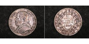 1 Ліра Папська держава (752-1870) Срібло Пій IX (1792- 1878)