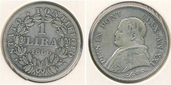 1 Ліра Папська держава (752-1870) Срібло Пій IX (1792- 1878)