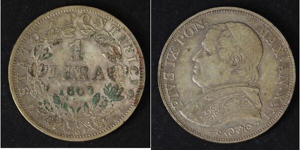 1 Ліра Папська держава (752-1870) Срібло Пій IX (1792- 1878)